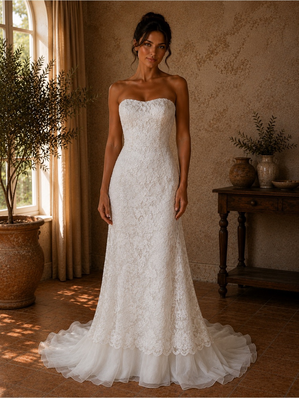 Strapless Lace Bridal Gown in Ivory